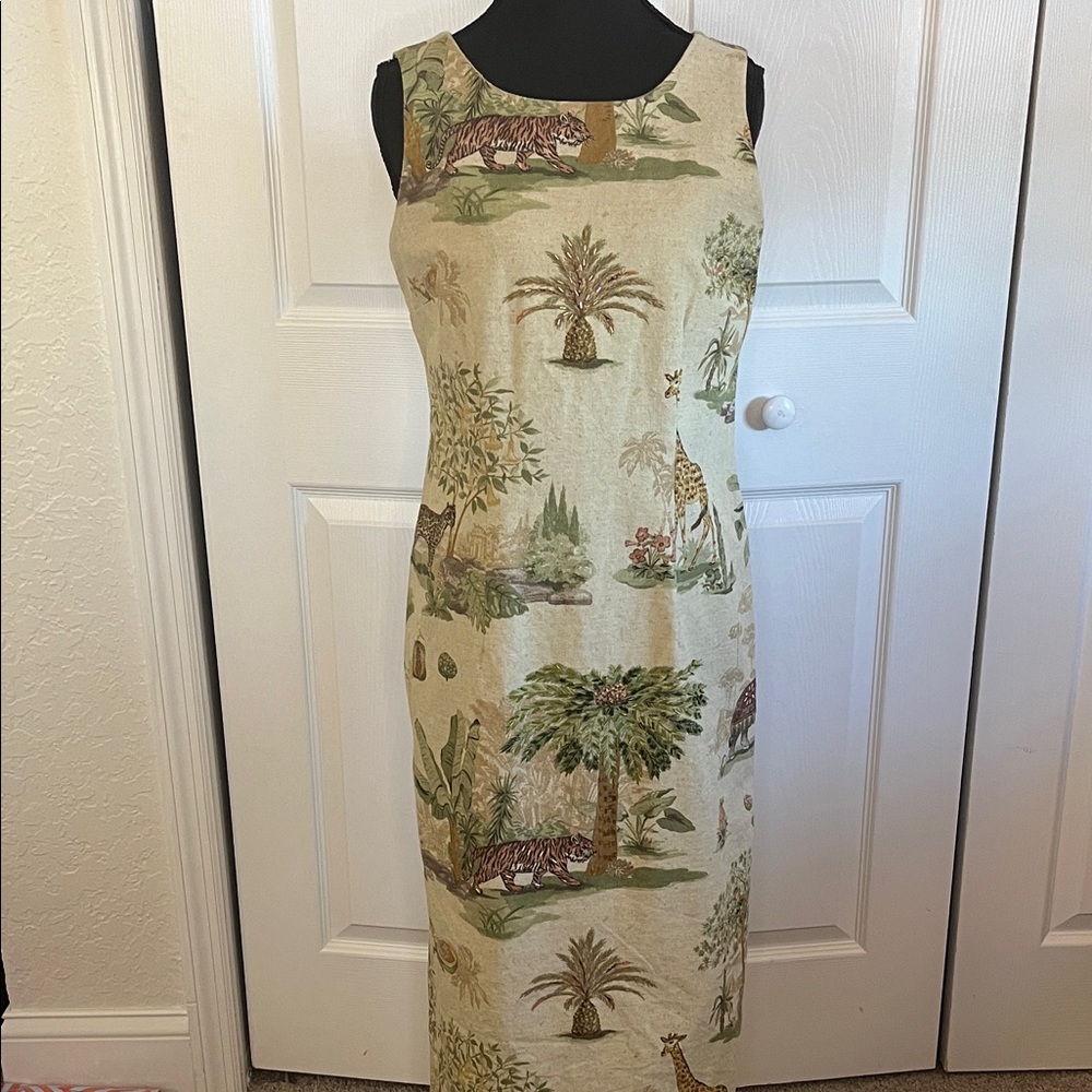 Citi Dress Vintage 90s Sleeveless Sheath Maxi Dress Beaded Safari Tiger Size 8
